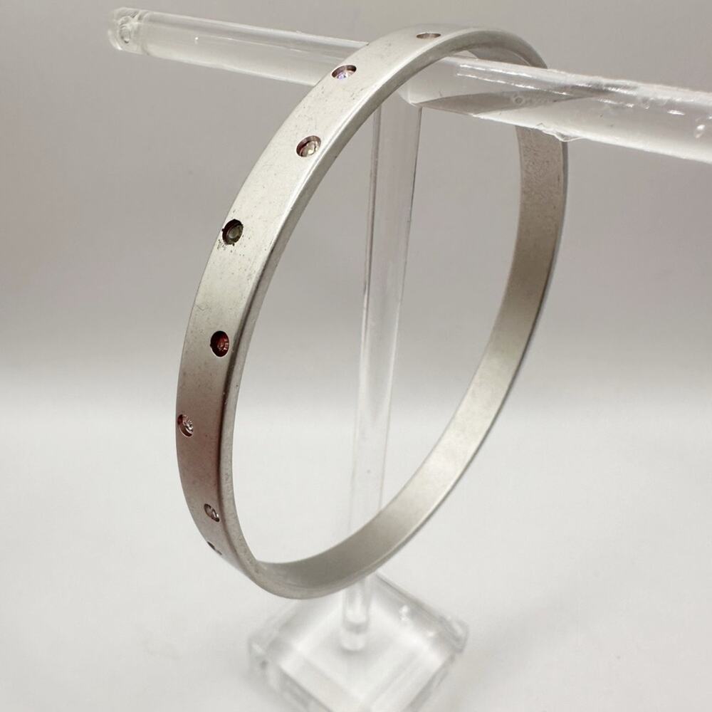 Swarovski Matte Crystal Silver Toned Bangle Bracelet Minimalist Retro Jewelry
